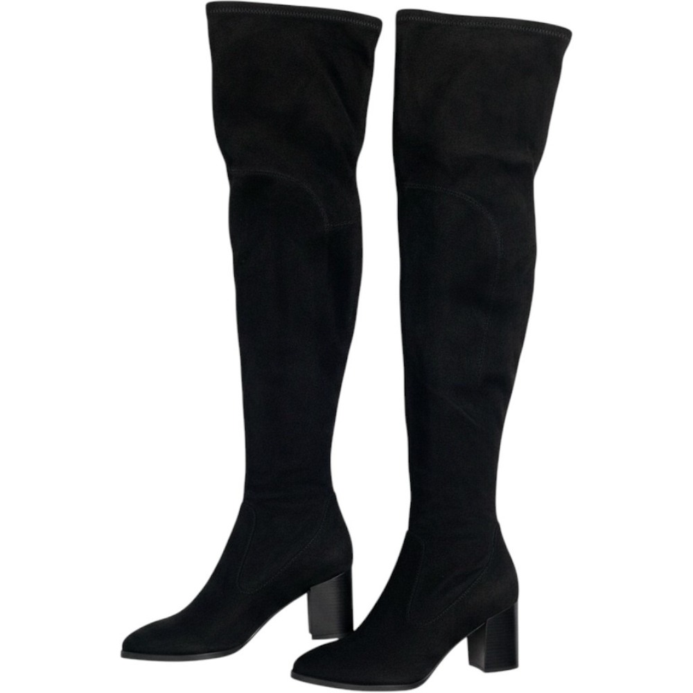 Marc Fisher Over The Knee Boots Womens 8 Black Faux Suede Block Heel Pointed Toe